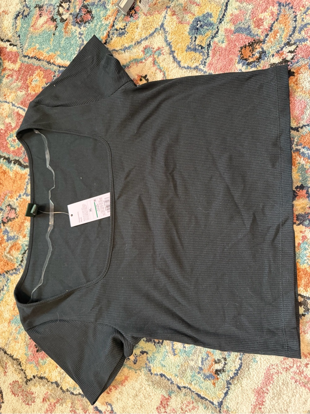 Wild Fable Black Short-Sleeve Ribbed Square Neck Top